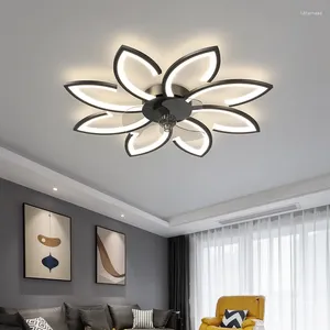 Petals LED Ceiling Lamp Fans With Light Bedroom Dining Table Fan Ventilator Remote Control 220V Black Fixture