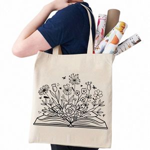 1 szt. Książka i wzór FR Canvas Lage Book Book Book Prezent Bags Fi Cute Tote Beach Eco Bag Prezent za jej e6wx#