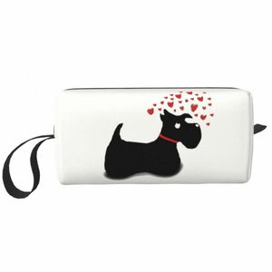 Scottie Dog Love Hearts Makyaj Çantası Kadınlar İçin Seyahat Kozmetik Organizatör Kawaii Sevimli İskoç Terrier Depolama Tuvalet Çantaları P9MX#