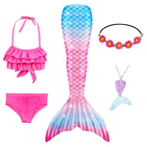5pcs Girls Sereia Tails para crianças Memaid Swimsuit Bikini Bathing Suit de traje de Halloween Crianças podem adicionar monofin para piscina