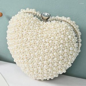 Bag Fashion Pearl Love Heart Shaped Clutch Handbag Elegant Wedding Bridal Party Top Handle Messenger Purse Shoulder Chain Lady Bags