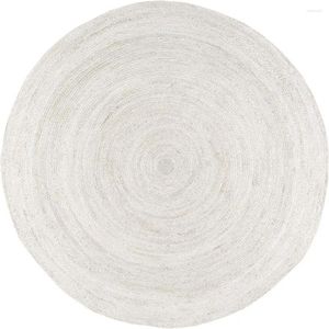 Teppiche Handgefertigter Teppich aus Naturfaser für Wohnzimmer, böhmischer weißer Jute, 90 x 90 cm, runder Teppich, Heimdekoration