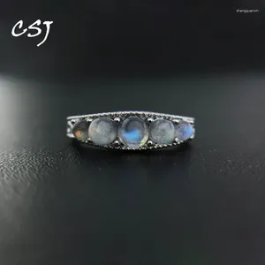 Cluster Rings CSJ ​​Elegant Natural Labradorite Ring Moonstone Sunstone Energy Gemstone For Women Party Birthday Jewelry Present Partihandel