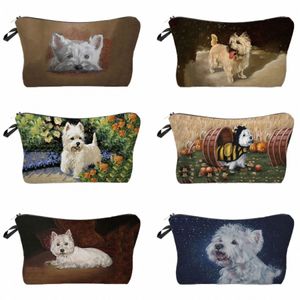 Transferência de calor Design exclusivo Westie Dog Painting Cosmetic Bags for Women Storage Pencil Case Bolsa de maquiagem de alta qualidade com impresso F6wj #