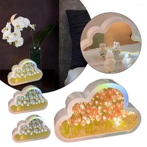 Table Lamps DIY Cloud Tulip LED Night Light Mirror Bedroom Ornaments Decoration Bedside Handmade Gift