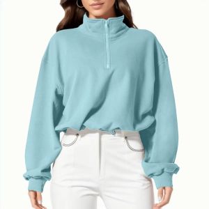 Half Zip Women Overzised Hoodie Stand Collar Casual Sweatshirts Long Sleeve Hip Hop Loose Fit Thumb Hole Autumn Jacket Coats