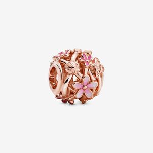 Openwork Pink Daisy Flower Charm Pandoras 925 Sterling Silver Luxury Charm Set Bracelet Making Rose Gold Beaded charms Designer Necklace Pendant Original Box