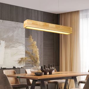 Nowoczesna lampa wiszące LED do jadalni kuchenna wyspa barowy stół oświetleniowe obszarze odpoczynku kawy drewniane prostokątne żyrandole