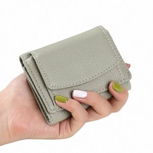Trefaldiga kvinnor Short Wallet Mey Coin Purse Card Holder Mini Söt koppling Kvinna Solid Color Pu Leather Slim Zipper Bag W62R#