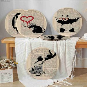 Cushion/Decorative Pillow Retro Art Newspaper Print Round Stool Pad Patio Home Kitchen Office Chair Seat Cushion Pads Sofa Seat 40x40cm Sofa Decor Tatami Y240401