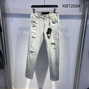2024 Spring Autumn Distrressed Zipper Men's Jeans Light Washed Striped Man's Long Pencil Pants WCNZ018