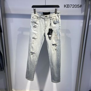 2024 primavera outono angustiado zíper jeans masculino luz lavado listrado longo lápis calças wcnz018