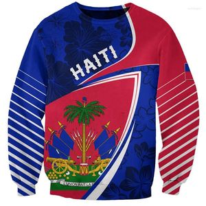 Herrtröjor haiti tröja 3d tryckt nationell flaggskikt av vapen män kläder kvinnor långärmad pullover toppar kid street sport