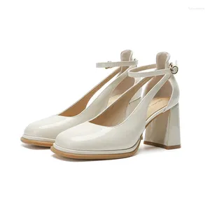 Elbise Ayakkabı Online Ünlü Tasarım Square-Toe Yüksek topuklu 2024 Yaz kalınlığı Mary Jane Sandals