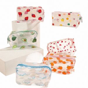 Kobiety Zipper Cosmetic Bag Fr Drukuj przezroczystą torbę makijażu FI Transpiracyjna podróż PVC Clear Mini W torby magazynowe Strawberry 92zf#