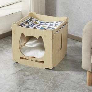 Cat Carriers Wooden Nest For All Seasons Pet Furniture DIY Building Block Bed Cage Cabin Ventilated And Breathable