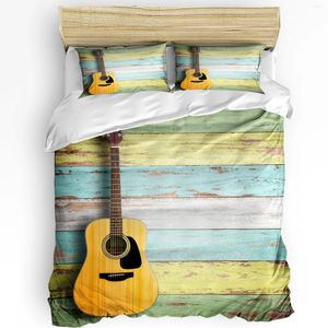 Conjuntos de cama Conjunto de guitarra de prancha de madeira 3 pcs meninos meninas capa de edredão fronha crianças adulto colcha cama dupla casa têxtil