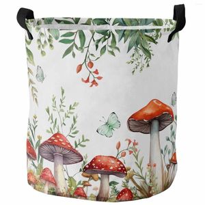 Laundry Bags Mushroom Plants Watercolor Flowers Retro Butterflies Foldable Basket Kid Toy Storage Waterproof Dirty Clothing Organizer