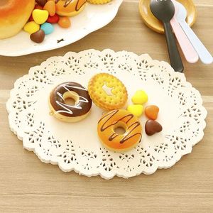 Table Mats 100pcs Oval Shape Lace Edge Paper Doilies 6.5x9" 7.5x10" White Decorative Tableware Placemats Cake Packaging Mat Pad