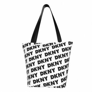 Custom Letter DKNYS Fi Printing Black 3D Tote Shop Bag Многоразовая Холстовая сумка для покупок X65y #