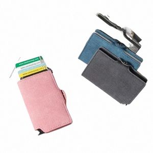 id Credit Card Holder Men RFID Anti-theft Card Swipe Aluminum Box Mini PU Denim Wallet Portable Multi-functi Card Holder K7O9#