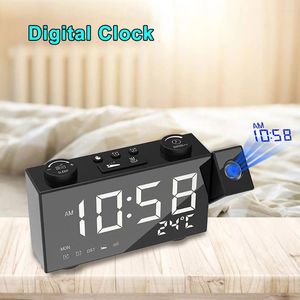 Bordklockor Projektion Alarmklocka Digital Date Snooze Funktion Backlight Rotertable Wake Up Projector Multifunktionell LED Temprature3