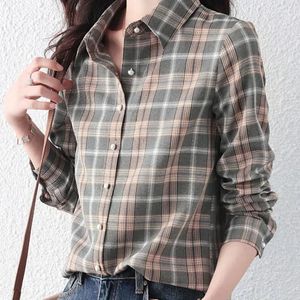 Women's Blouses Plaid Shirt Spring Autumn Dresses Fashion Streetwear Long Sleeve Turn-Down Collar Casual Women LJ192