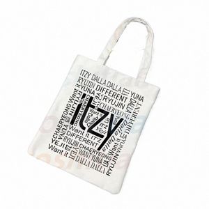 Itzy Logo Kpop Koreli Kız Grup Ulzgang Shopper Bag Baskı Tuval Tote Çanta Çanta Kadın Çanta Harajuku Omuz Çantaları A2TA#