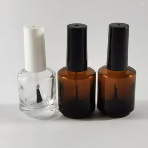 Storage Bottles 15ml Empty Nail Polished Bottle Clear Amber Glass With Brush Cap Gel Container Makeup Tool 20PCS/lot