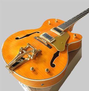 Frete grátis!Atacado fábrica personalizada guitarra laranja falcon 6120 semi oco corpo jazz guitarra elétrica com bigs tremolo