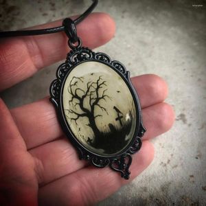 Kolye Kolyeler Gotik Mezarlık Kuzgun Cameo Kolye Kadın Mistik Pagan Cadı Takı Aksesuarları Twig Vintage Halat Zinciri