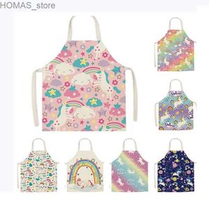 Aprons Rainbow Unicorn Parent-Child Linen Decorative Apron Kitchen Home Antifouling Apron Adult Kids Sleeveless Coverall Kitchen Apron Y240401