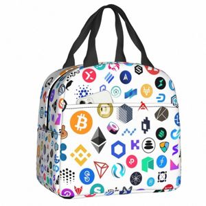 Kryptowaluta blockchain logo torba na lunch Ethereum Bitcoin chłodnica termiczna izolowana pudełko na lunch dla kobiet worki piknikowe dla dzieci 74VR#
