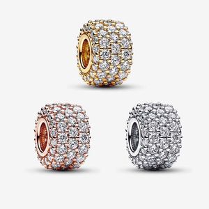 Sparkling Pave Triple-row Charm Pandoras 925 Sterling Silver Luxury Charm Set Bracelet Making Crystal Beaded charms Designer Necklace Pendant Original Box