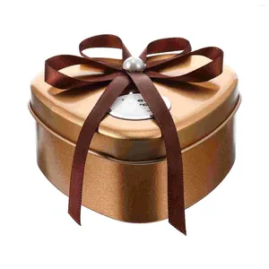 Бутылки для хранения Жестяная коробка в форме сердца Пустые коробки для конфет Валентинка Шоколадные подарочные крышки с украшенной жемчужной лентой для