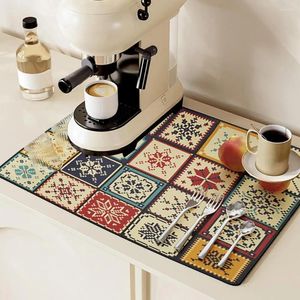 Table Mats Tea Super Absorbent Dish Drying Mat With Exquisite Pattern Non-slip Draining For Dining Wear Kitchen