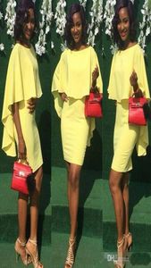 Mini 2018 Yellow Short Cocktail Prom Dresses With Cape African Sheath Vestido De Festa Evening Party Gowns Cheap5185619