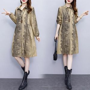 Casual Dresses Superaen 2024 Spring Large French Fashion Long Sleeve Printing Shirt Dress