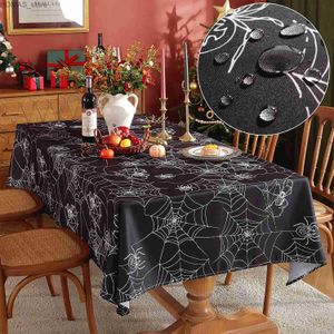 Bordduk Halloween Black Spider Web Rectangle Drabeller Holiday Party Decorations Återanvändbara vattentäta bord täcker matbord dekor y240401