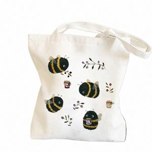 Canvas Tote Bag Shopper Bag Borse da donna firmate 2021 Girl Fi Casual Grande capacità Cute Bee Stampa Borse a tracolla D4zI #