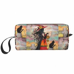 Viagem Halen Bruxa e Gato Preto Fantasia Arte Saco de Higiene Pessoal Organizador de Maquiagem Cosmética para Mulheres Beleza Armazenamento Dopp Kit Case h5gW #