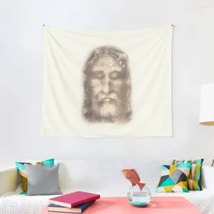 Tapisserier Shroud of Turin Face Jesus Kristus med kronhörnar Beige Vintage Bakgrundsmålning HD Högkvalitativ tapestry