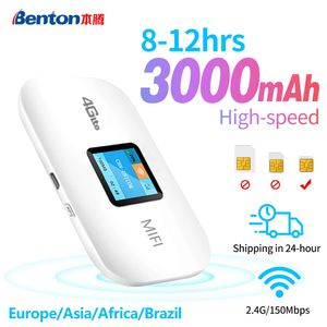 Benton WiFi Yönlendirici 4G LTE Kablosuz Taşınabilir Kilit Açma Modem Mini Açık Nokta 150Mbps Pocket Mifi SIM KARD YÜKSEK TÜMÜ 3000MAH 240326