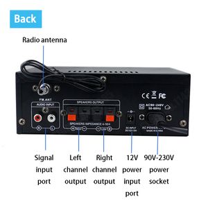 AK45/AK35 800Wホームパワーアンプ2チャンネルBluetooth 5.0ミニHIFIデジタルステレオサウンドアンプサポートFM USB SDマイク入力