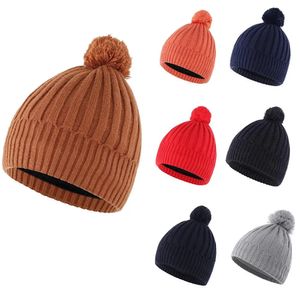 Connectyle Toddler Infant Boys Girls Classic Winter Hat Fleece fodrad mjuk varm stickad öronflap Skull Beanie Cap med Pompom 240311