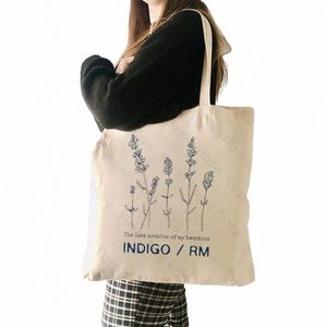 Indigo RM Pattern Tote Bag Fi Musikalbum Canvas Shop Bags Kpop Fan Gift Axelväskor Kim Namjo Bags Kpop FR Bag I1GQ#