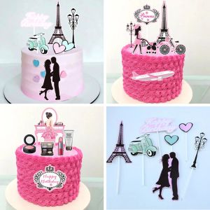 Toppers de bolo perfume batom paris topper eiffel torre beijo bolo de bolo de crianças garotas de aniversário de casamento festas de noiva