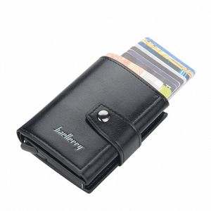 nuovo RFID Blocking Protecti Portafoglio da uomo Porta carte di credito Porta carte di credito in pelle Metallo Alluminio Busin Porta carte di credito 06Xq #