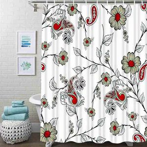 Shower Curtains Ethnic Style Paisley Pattern Abstract Flower Bathroom Frabic Waterproof Polyester Bath Curtain With Hooks