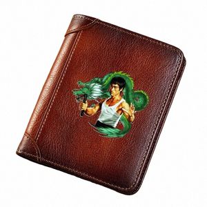 Cool Bruce Lee Drag Cover äkta läder Men plånböcker Kort korthållare Purse Trifold Men's Wallet A3I2#